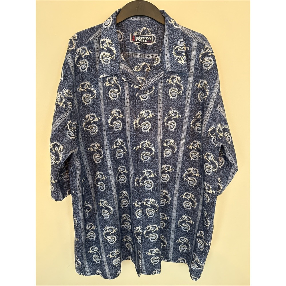 VTG SouthPole Button Up Shirt Chinese Dragon Loop Collar Size XXL Y2K Blue